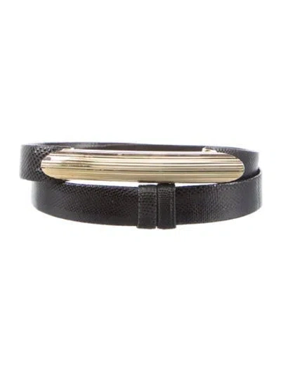 Pre-owned Judith Leiber Skinny Embossed Leather Belt In Black