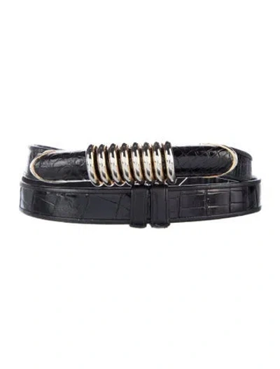 Pre-owned Judith Leiber Skinny Embossed Leather Belt In Black