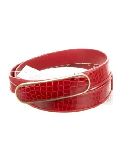 Pre-owned Judith Leiber Skinny Embossed Leather Belt In Red