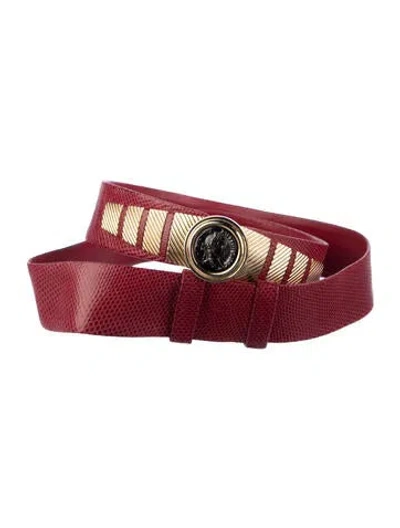 Pre-owned Judith Leiber Skinny Embossed Leather Belt In Red