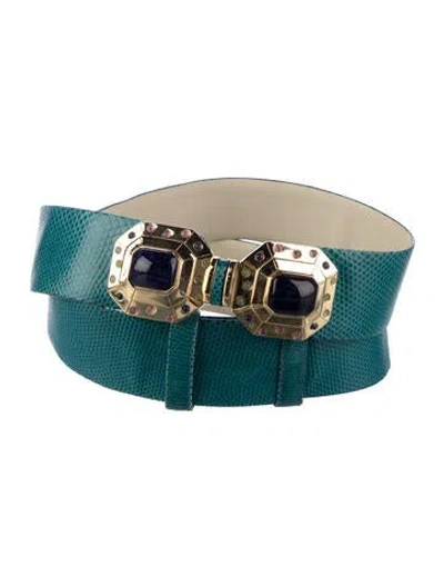 Pre-owned Judith Leiber Skinny Embossed Leather Waist Belt In Blue