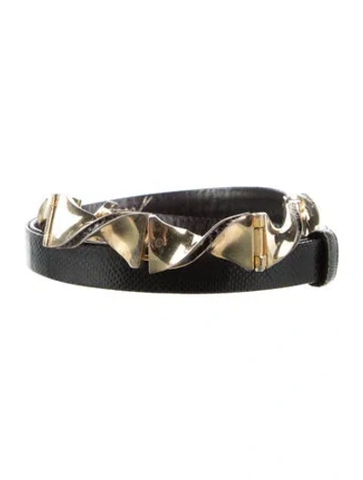 Pre-owned Judith Leiber Skinny Karung Waist Belt In Black
