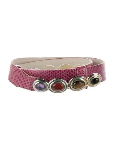 Pre-owned Judith Leiber Skinny Karung Waist Belt In Pink