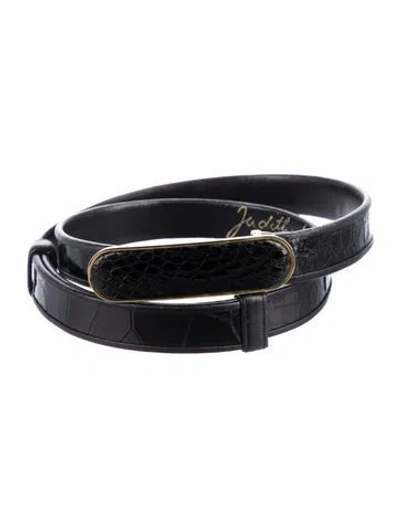 Pre-owned Judith Leiber Skinny Leather Belt In Black