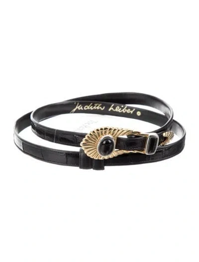 Pre-owned Judith Leiber Skinny Leather Belt In Black