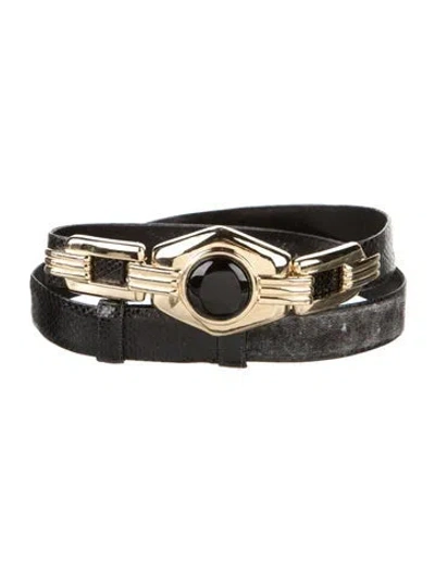 Pre-owned Judith Leiber Skinny Leather Belt In Black