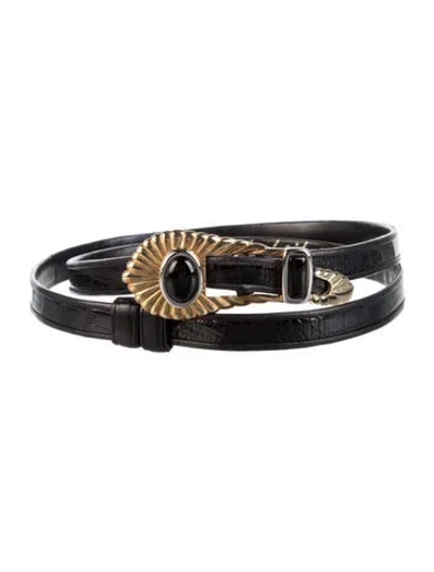 Pre-owned Judith Leiber Skinny Leather Belt In Black