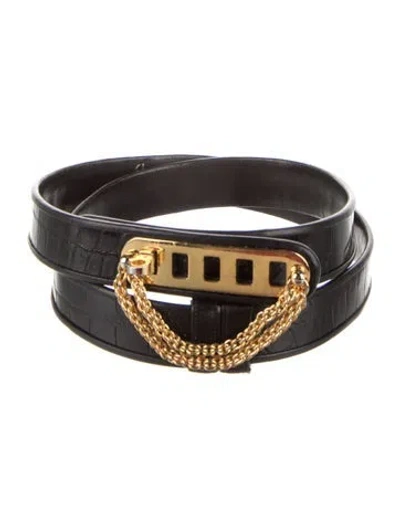 Pre-owned Judith Leiber Skinny Leather Belt In Black
