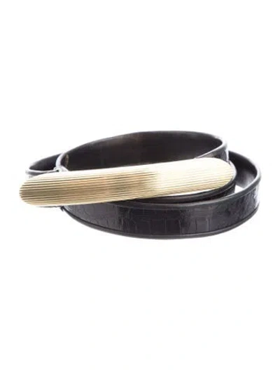 Pre-owned Judith Leiber Skinny Leather Belt In Black