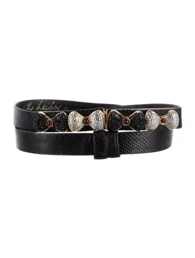 Pre-owned Judith Leiber Skinny Leather Belt In Black