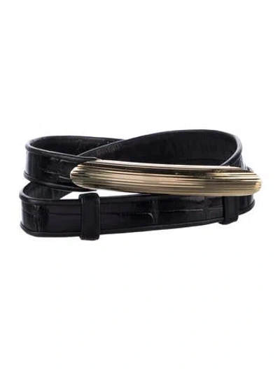 Pre-owned Judith Leiber Skinny Leather Belt In Black