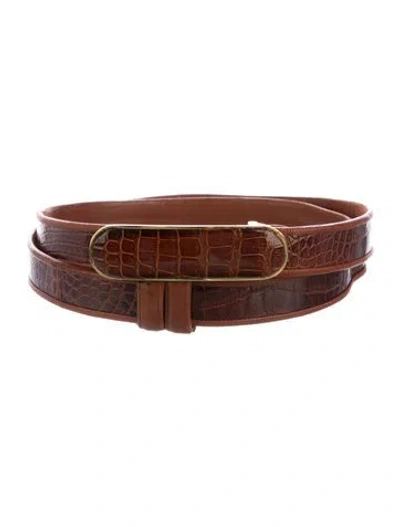 Pre-owned Judith Leiber Skinny Leather Belt Kit In Brown
