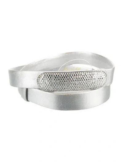 Pre-owned Judith Leiber Skinny Leather Belt Kit In Silver
