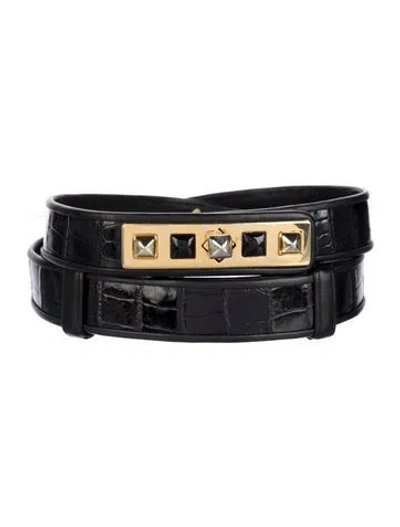 Pre-owned Judith Leiber Skinny Leather Waist Belt In Black