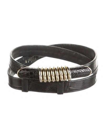 Pre-owned Judith Leiber Skinny Leather Waist Belt In Black