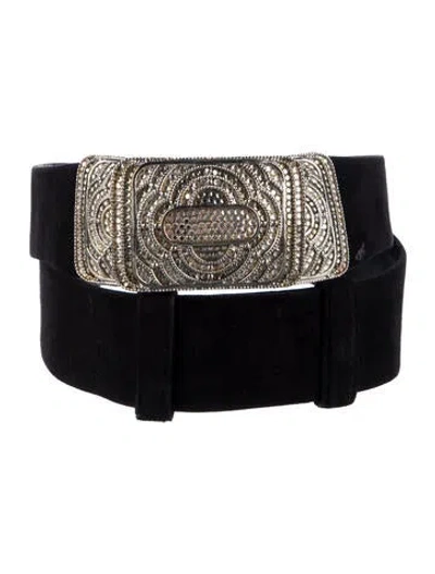 Pre-owned Judith Leiber Skinny Leather Waist Belt In Black