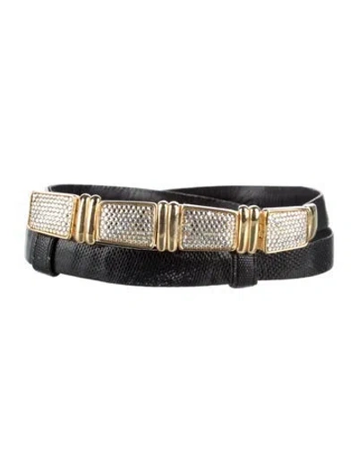 Pre-owned Judith Leiber Skinny Leather Waist Belt In Black