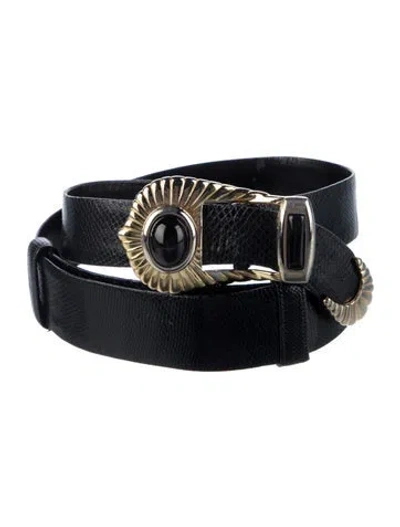 Pre-owned Judith Leiber Skinny Leather Waist Belt In Black