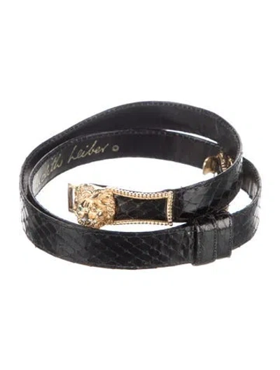 Pre-owned Judith Leiber Skinny Leather Waist Belt In Black