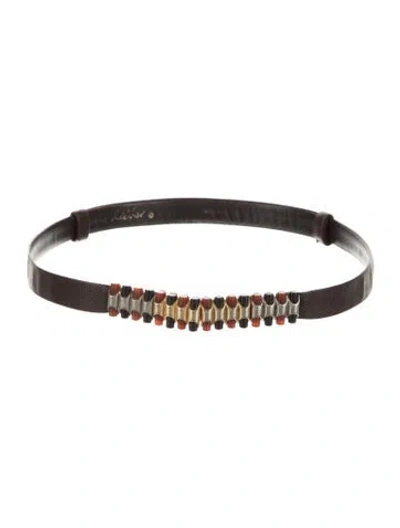 Pre-owned Judith Leiber Skinny Leather Waist Belt In Brown