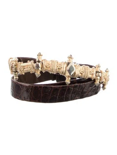 Pre-owned Judith Leiber Skinny Leather Waist Belt In Brown