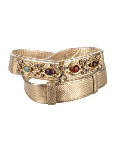 Pre-owned Judith Leiber Skinny Leather Waist Belt In Gold
