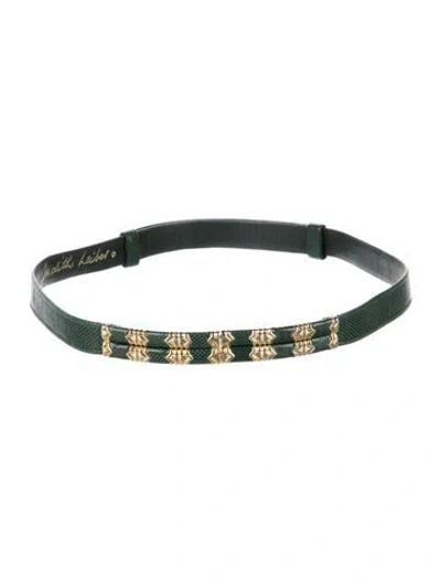 Pre-owned Judith Leiber Skinny Leather Waist Belt In Green