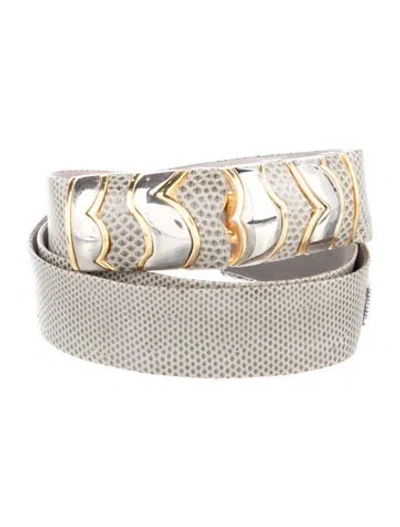 Pre-owned Judith Leiber Skinny Leather Waist Belt In Grey