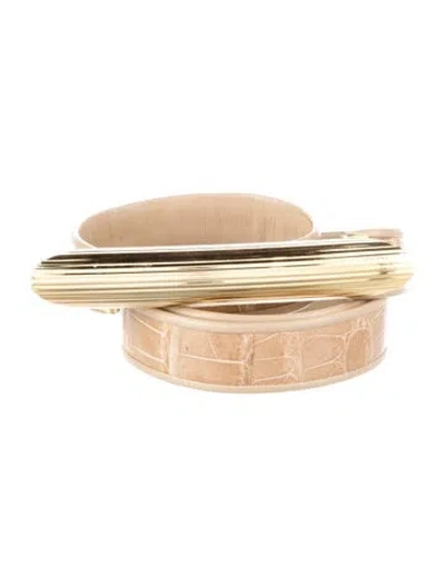 Pre-owned Judith Leiber Skinny Leather Waist Belt In Neutrals