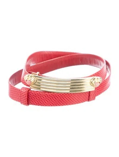 Pre-owned Judith Leiber Skinny Leather Waist Belt In Red