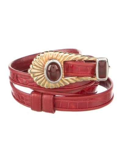 Pre-owned Judith Leiber Skinny Leather Waist Belt In Red