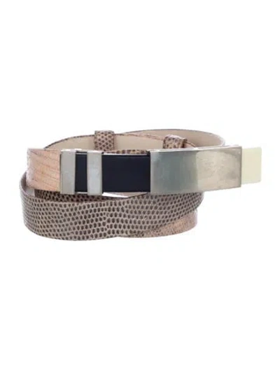 Pre-owned Judith Leiber Skinny Lizard Belt In Neutral