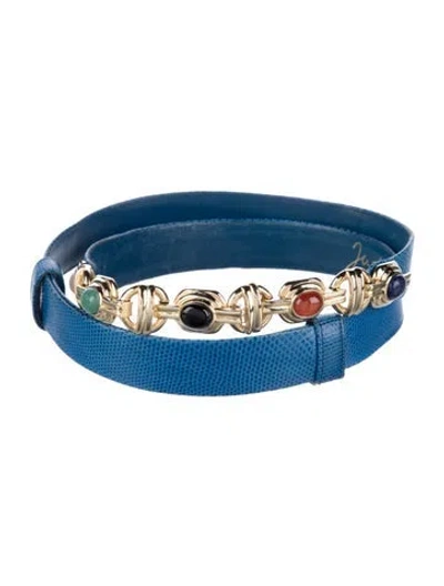 Pre-owned Judith Leiber Skinny Lizard Chain-link Belt In Blue