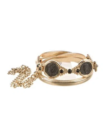 Pre-owned Judith Leiber Skinny Metal Waist Belt In Gold