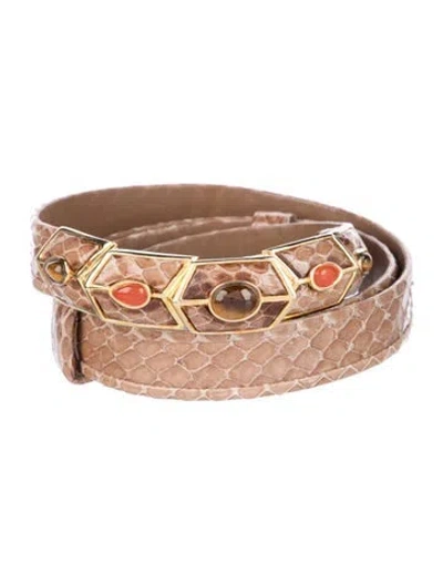 Pre-owned Judith Leiber Skinny Snakeskin Belt In Brown