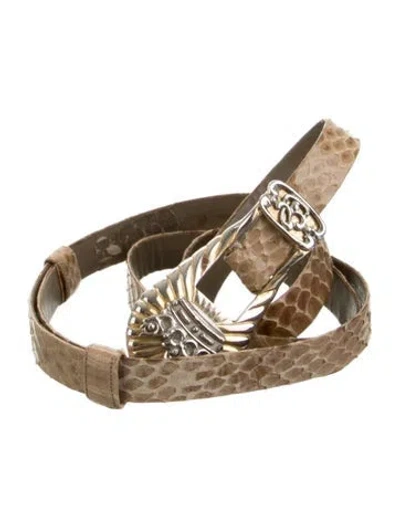 Pre-owned Judith Leiber Skinny Snakeskin Belt In Neutrals