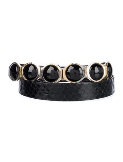 Pre-owned Judith Leiber Skinny Snakeskin Waist Belt In Black