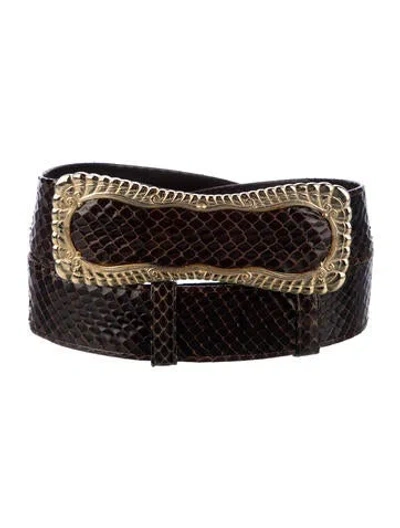 Pre-owned Judith Leiber Skinny Snakeskin Waist Belt In Brown