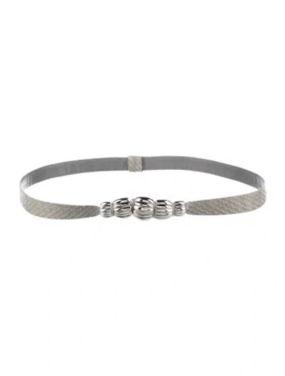 Pre-owned Judith Leiber Skinny Snakeskin Waist Belt In Grey