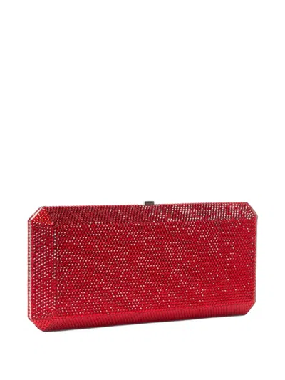 Judith Leiber Slim Rectangle Crystal-embellished Clutch Bag In Red