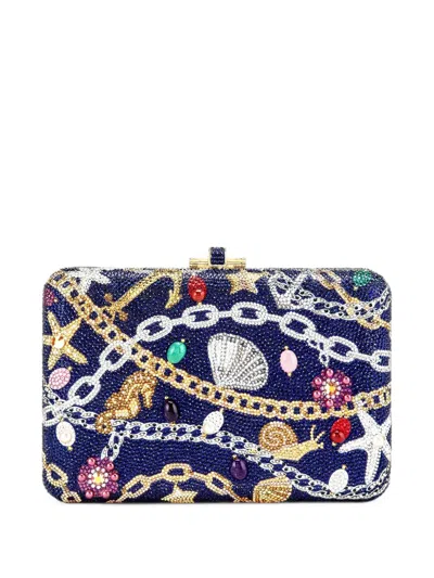 Judith Leiber Slim Slide Crystal-embellished Chain-print Minibag In Blue
