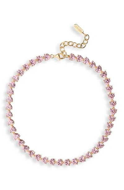 Judith Leiber Small Cubic Zirconia Heart Tennis Necklace In Pink Multi