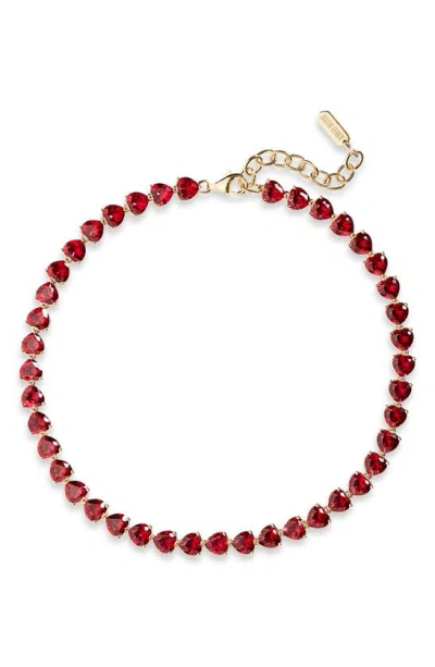 Judith Leiber Small Cubic Zirconia Heart Tennis Necklace In Red