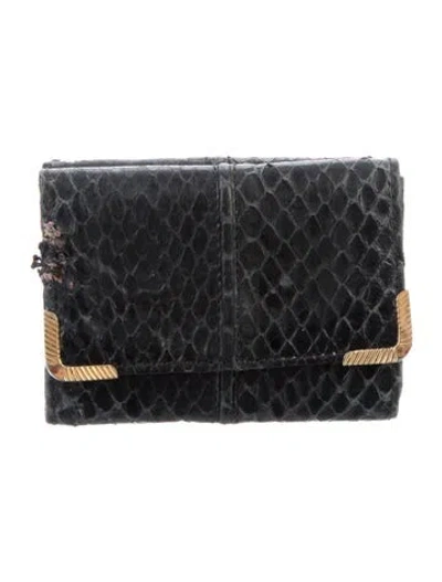 Pre-owned Judith Leiber Snakeskin Animal Print Continental Wallet In Black