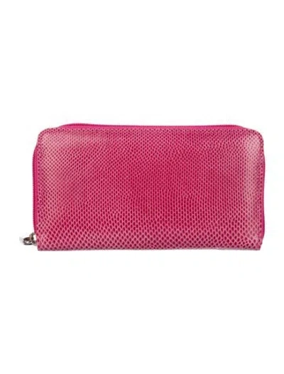 Pre-owned Judith Leiber Snakeskin Animal Print Continental Wallet In Pink