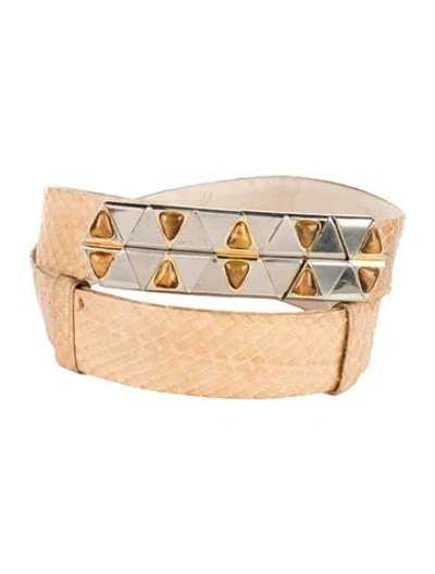 Pre-owned Judith Leiber Snakeskin Beaded Accents Belt Kit In Yellow