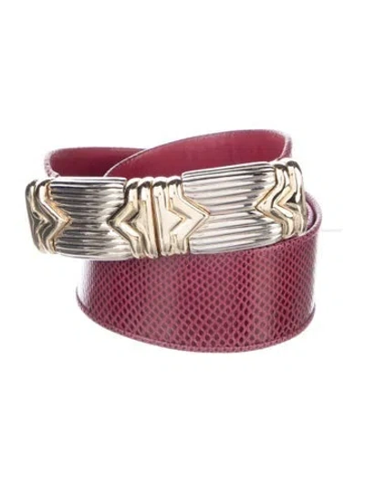 Pre-owned Judith Leiber Snakeskin Belt Kit In Burgundy