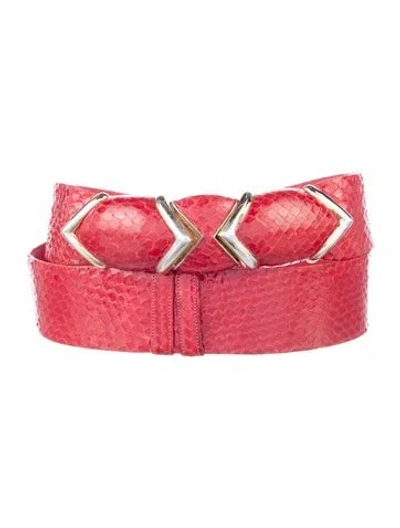 Pre-owned Judith Leiber Snakeskin Belt In Red