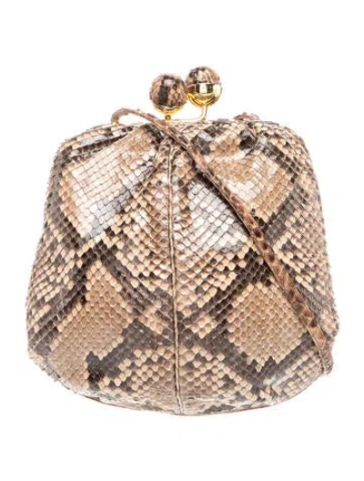 Pre-owned Judith Leiber Snakeskin Bucket Bag In Brown