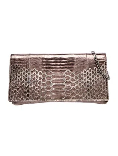 Pre-owned Judith Leiber Snakeskin Clutch In Brown/metallic